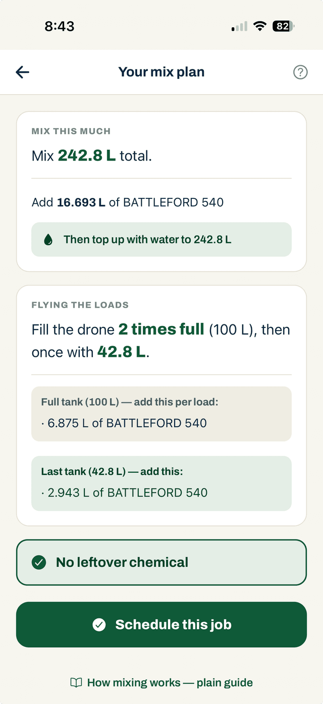 Mix plan screen
